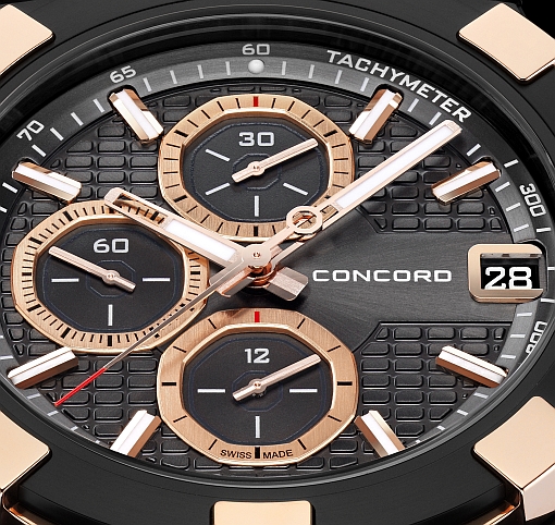 Concord C1 Chronograph Black & Gold (Ref. 0320227, dial fragment)